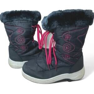 Via Pinky Snow Boots Faux Fur Navy Pink Girls sz 1